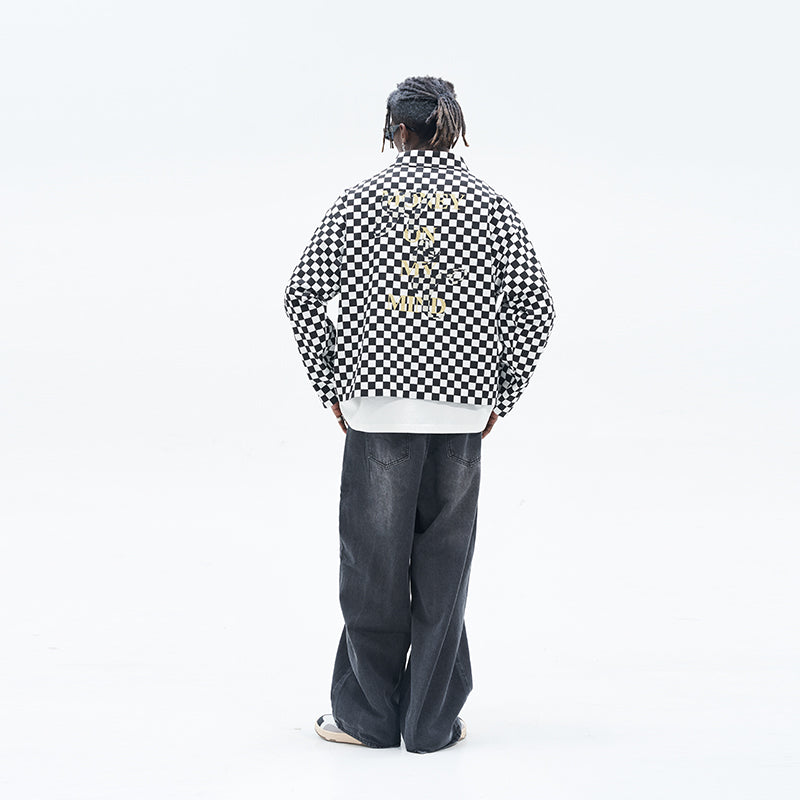 Checkerboard Printed Zipper Jacket