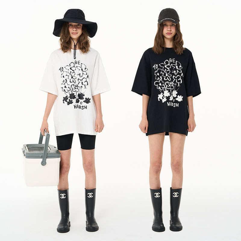 Spray Painted Flowers Printed Tee