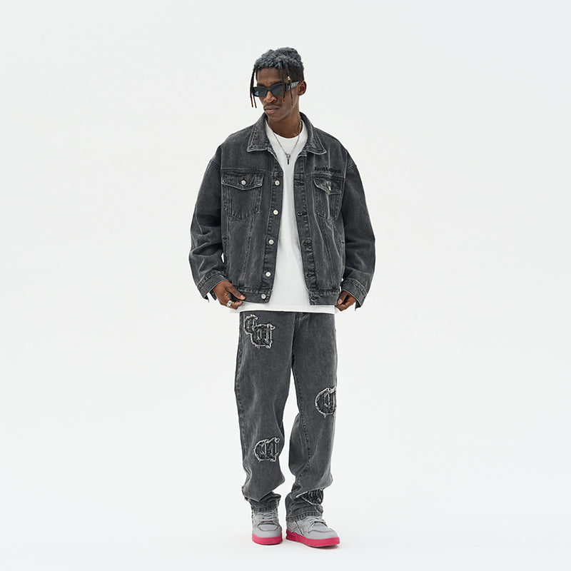 Distressed Gothic Logo Denim Jacket