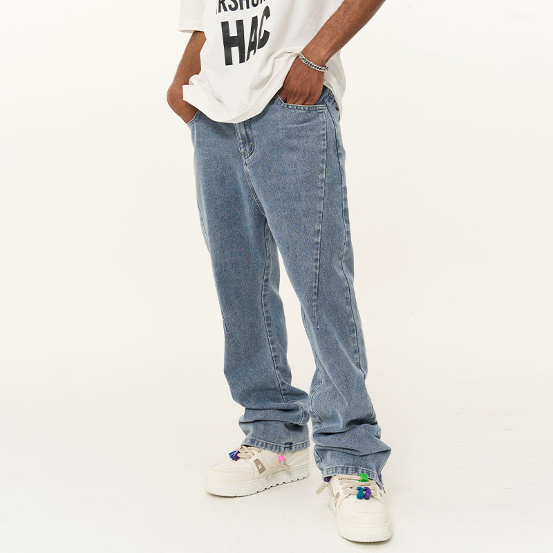 Irregular Stitched Zipper Flared Denim