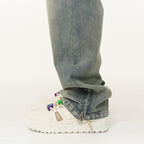 Washed Straight Zipper Flared Denim