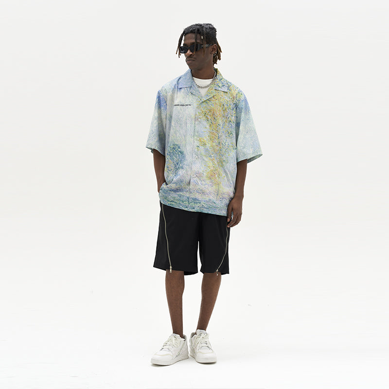 Impressionist Forest Landscape Full Print Cuban Shirt