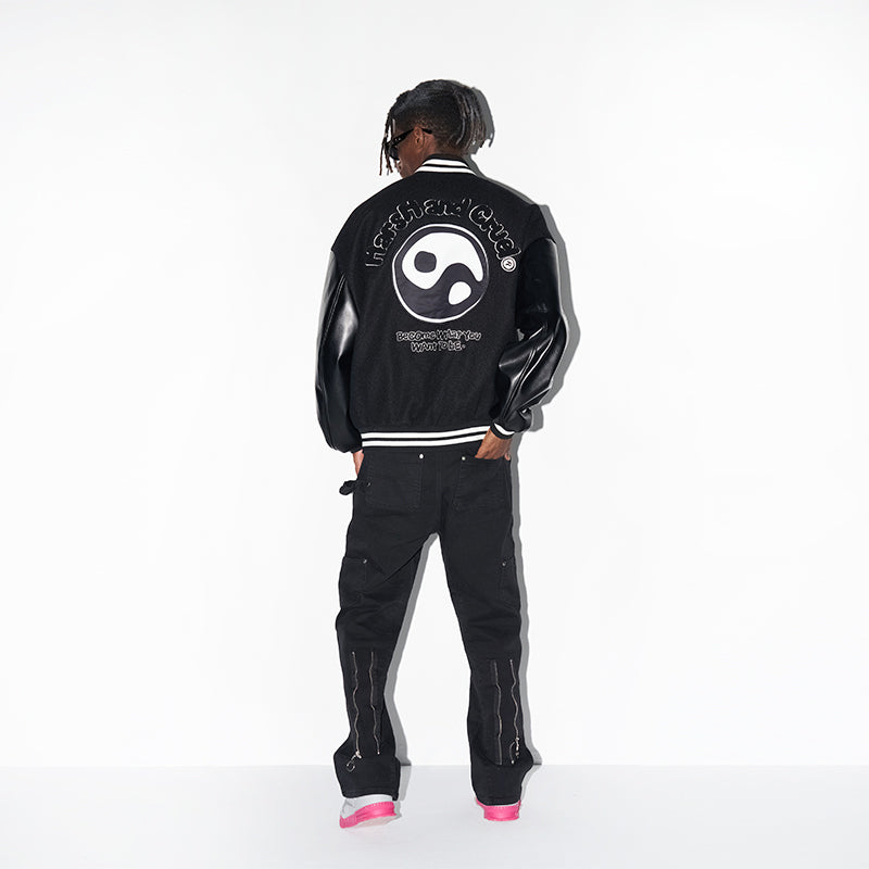 Ying-Yang Embroidered Logo Varsity Jacket