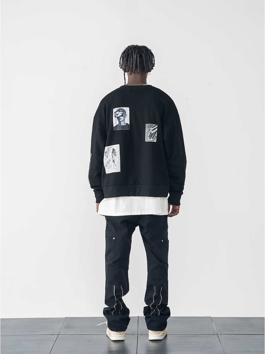 Zipper Patch Flared Trousers