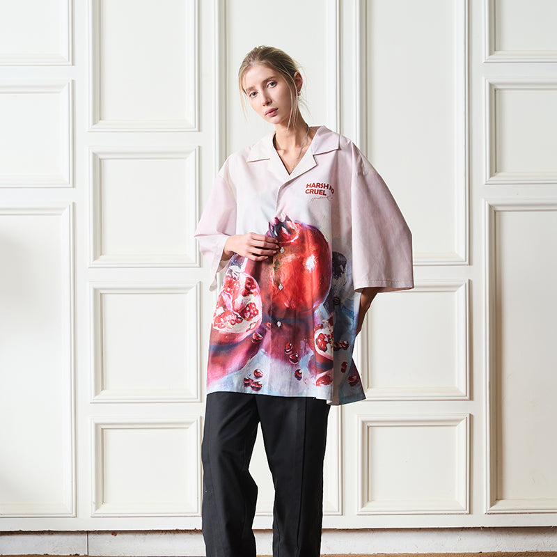 Pomgranate Full Print Cuban Shirt