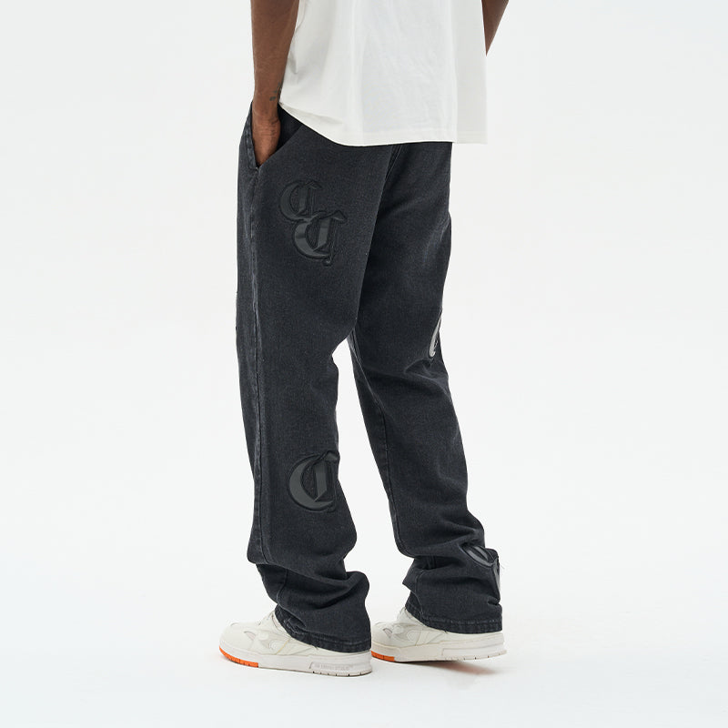 Leather Embroidered Logo Denim