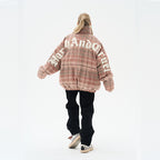 Leather Embroidered Gothic Logo Plaid Down Jacket