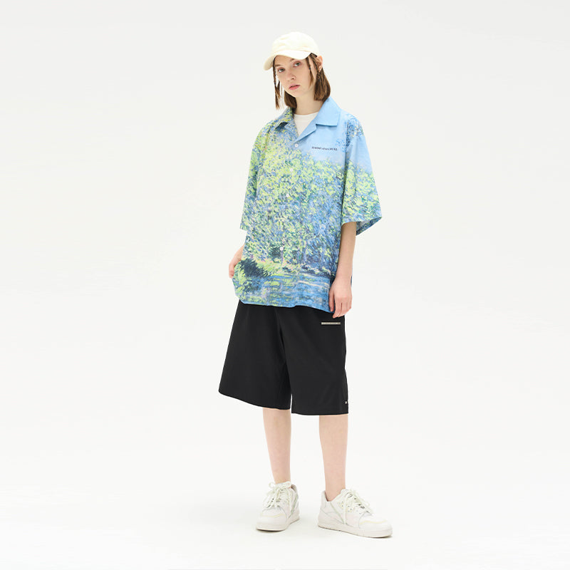 Monet Oil Painting Forest Full Print Cuban Shirt