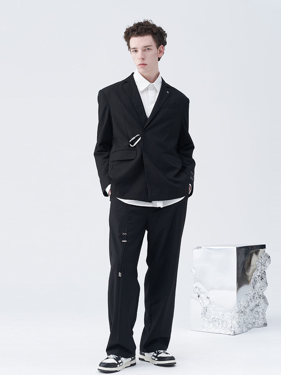 Carabiner Pleated Loose Suit Trousers