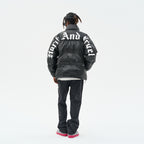 Faux Crocodile Leather Gothic Logo Down Jacket