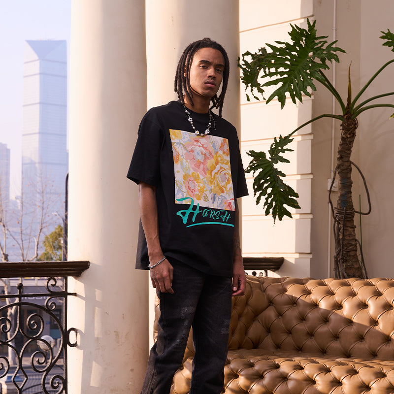 Retro Oil Painting Flowers Logo Tee