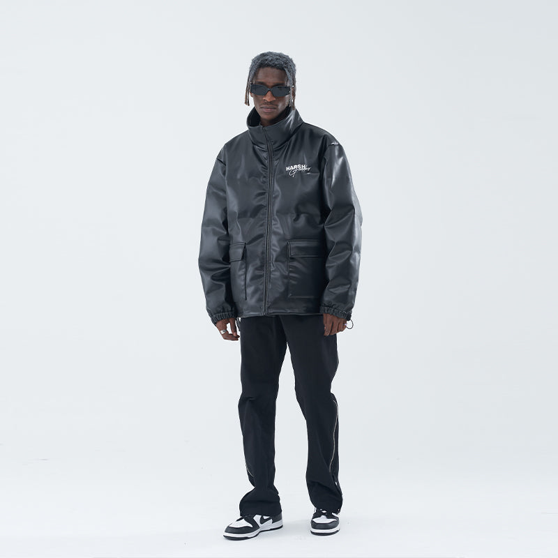 Pockets Leather Down Jacket