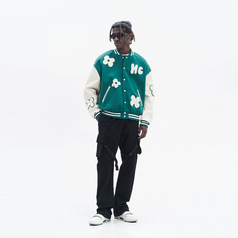 Embroidered Flowers Varsity Jacket