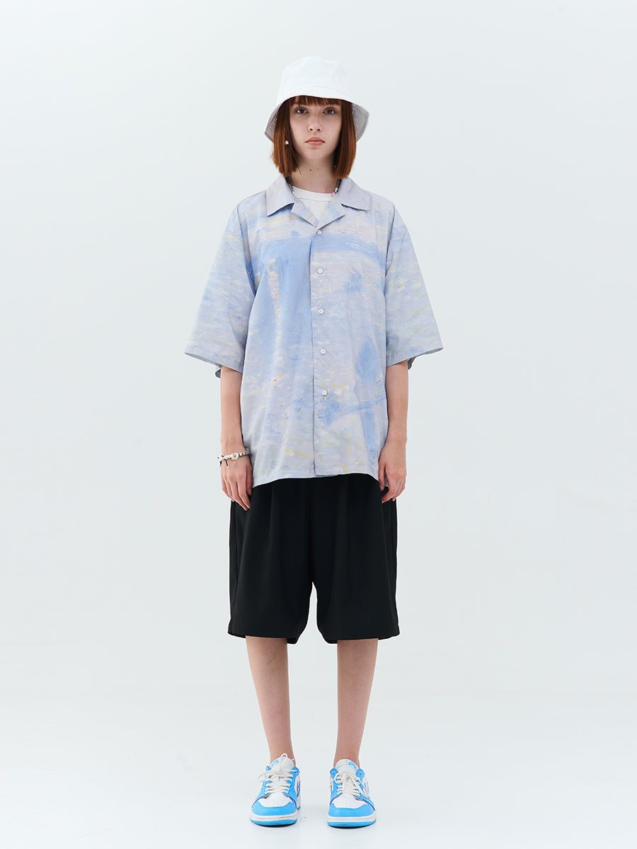 Monet Oil Painting Charing Cross Bridge Cuban Shirt