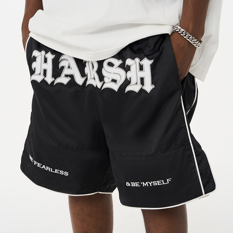 Embroidered Logo Slogan Shorts