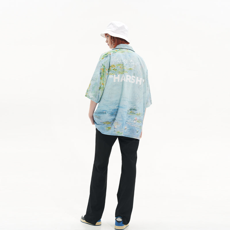Monet Sunset Landscape Oil Painting Printed Shirt