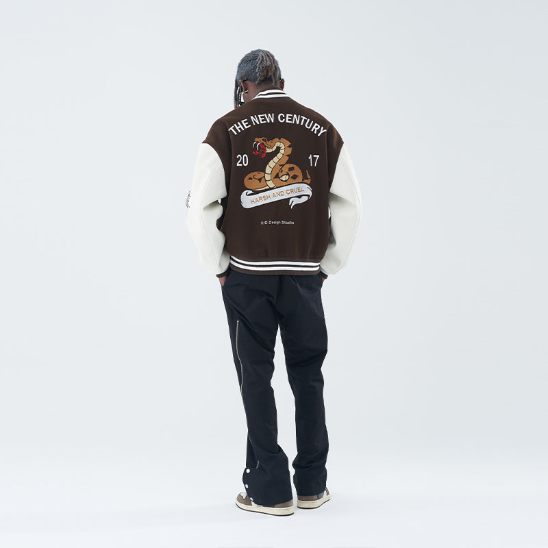 Snake Embroidered Varsity Jacket