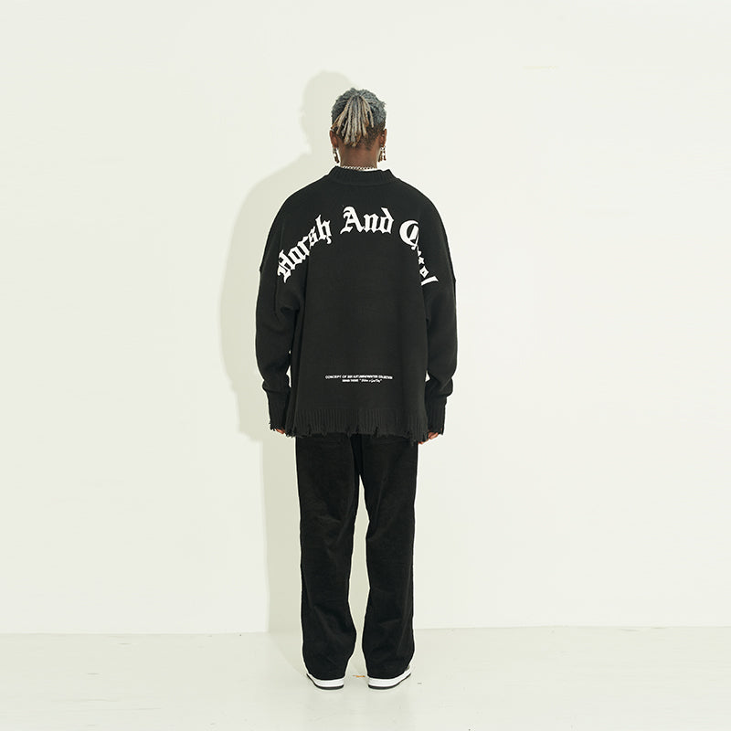 Gothic Logo Print Loose Casual Sweater