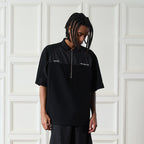 Splicing Embroidered Zipper Polo Shirt