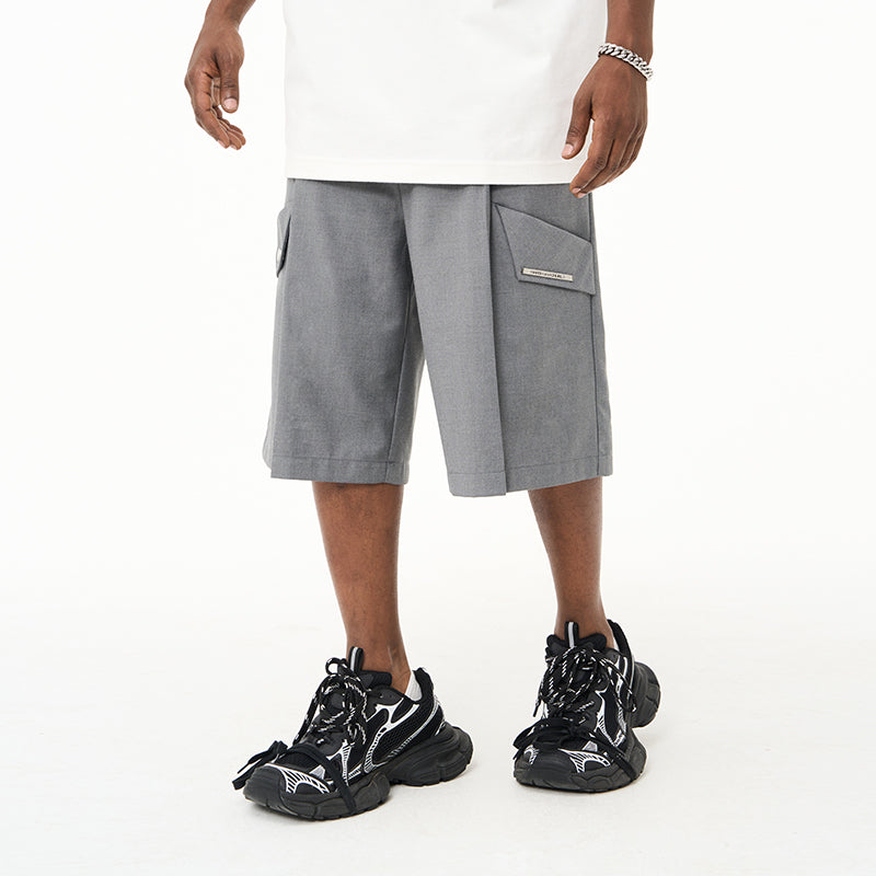 Irregular Pleated Buttons Suit Shorts