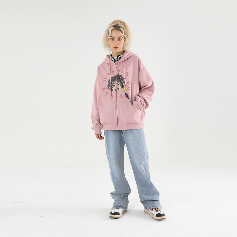 Cartoon Face Zipper Sweater