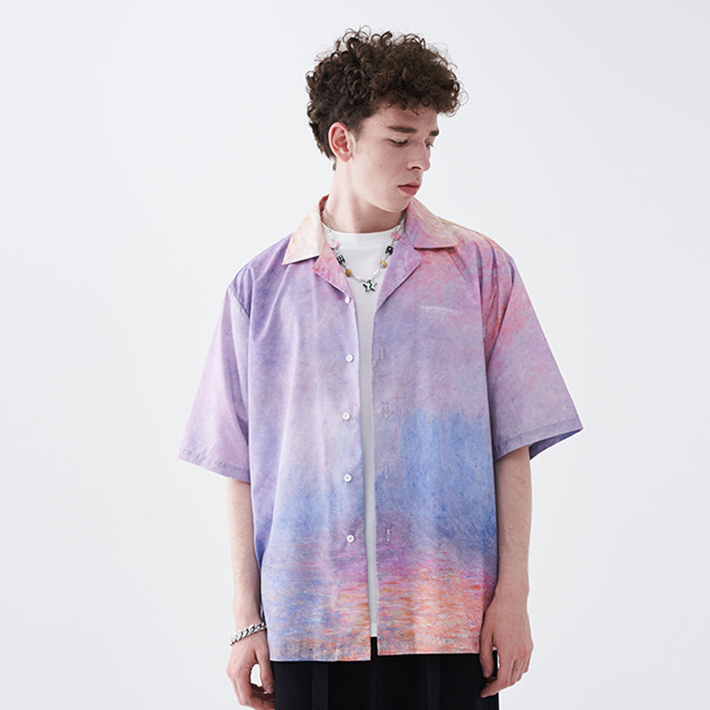 Monet Oil Painting Full Print Cuban Shirt