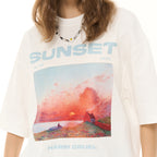Sunset Oil Painting Round Neck Tee