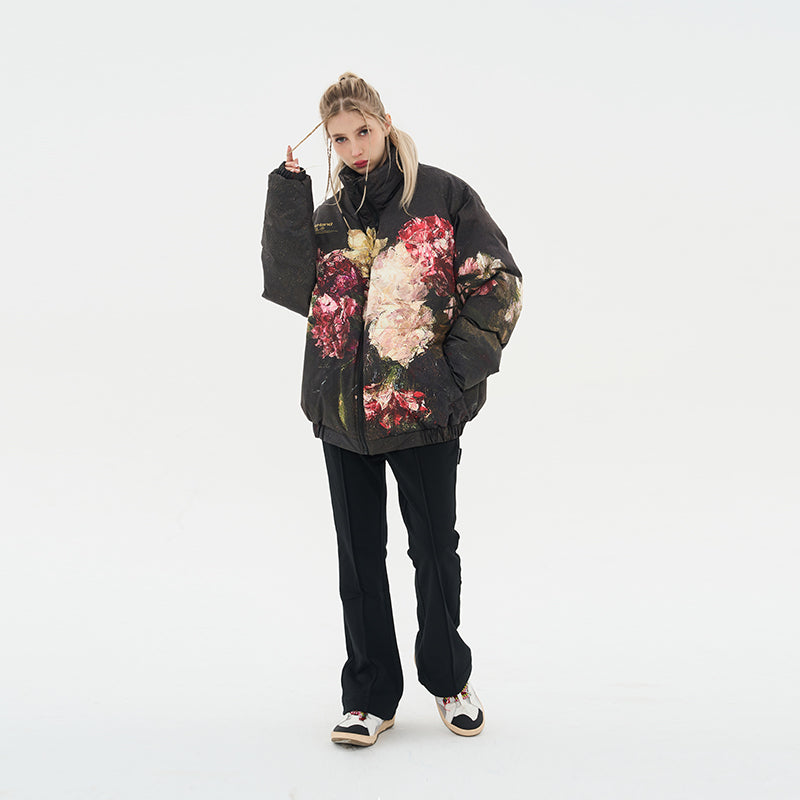Oil Painting Flowers Full Print Down Jacket