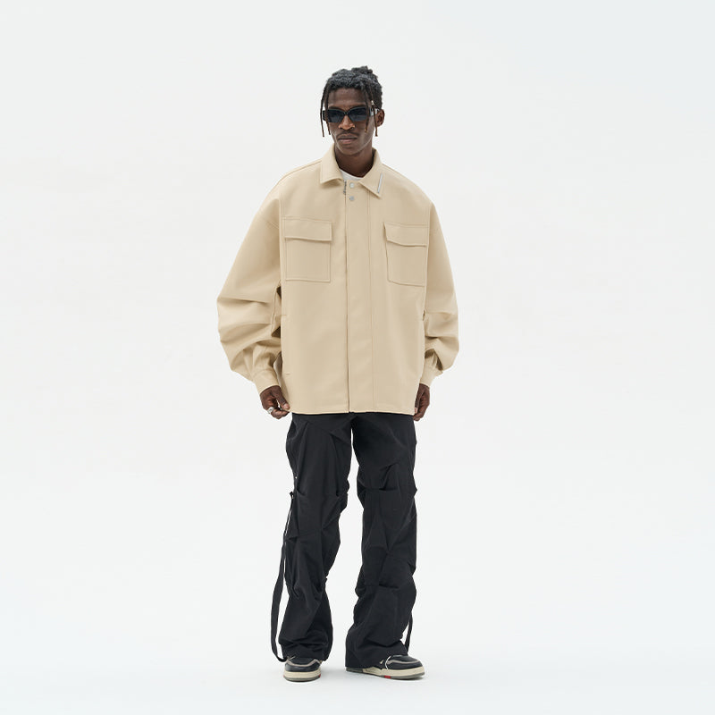 Minimal Faux leather Logo Jacket