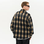 Embroidered Logo Checkered Zipper L/S Shirt