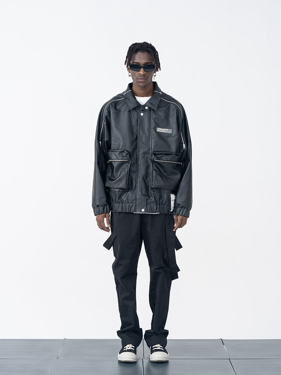 Zipper Logo Leather Jacket