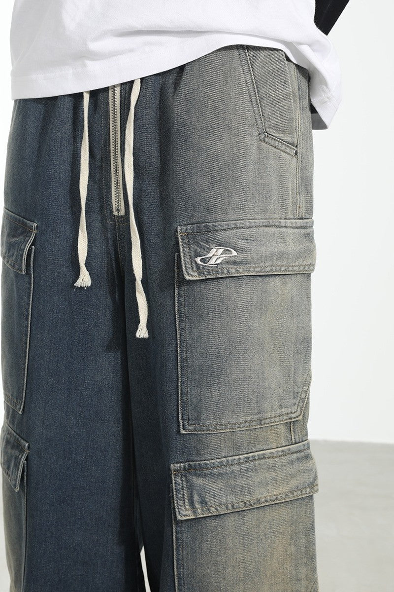 Multi Pocket Washed Baggy Denim