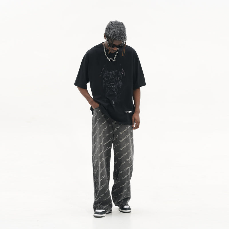 All Over Logo Printed Denim