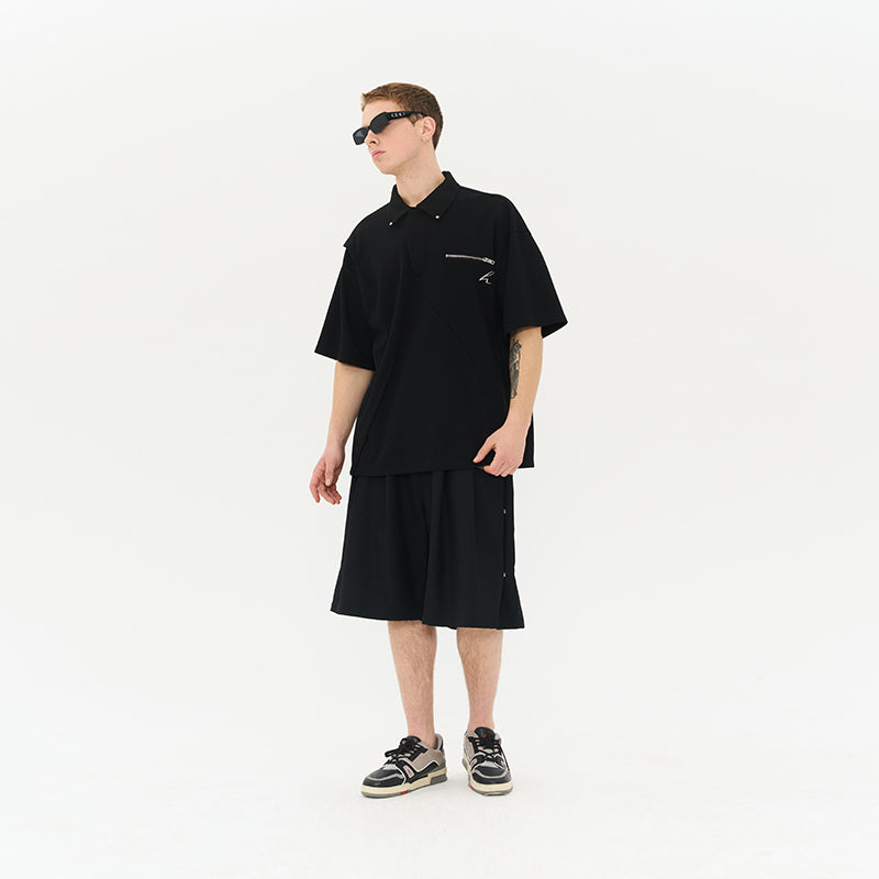 Zipper Pocket Deconstructed Polo Shirt