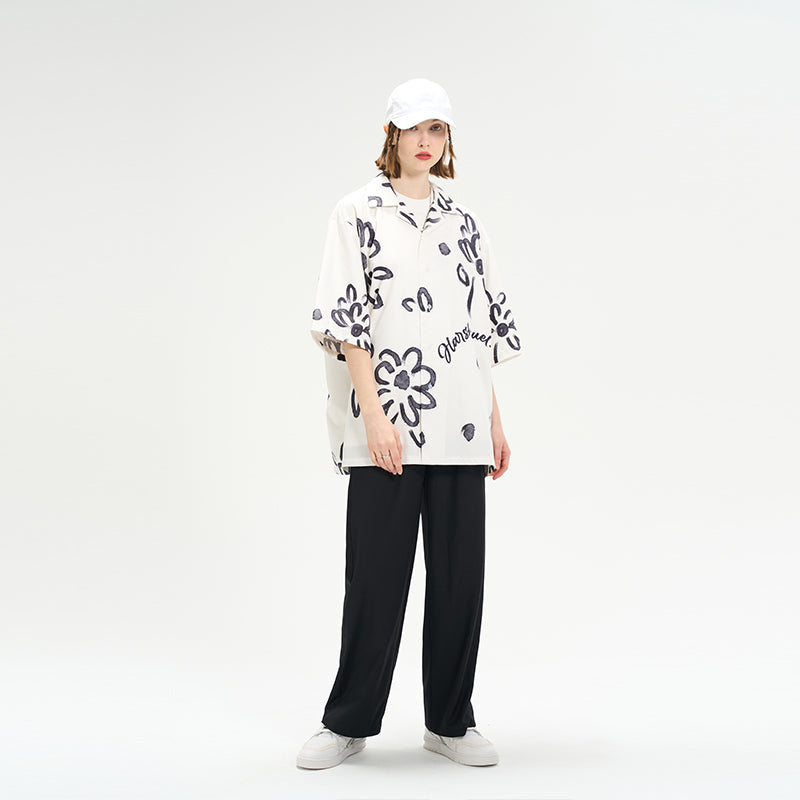 Watercolor Flowers Printed Cuban Shirt