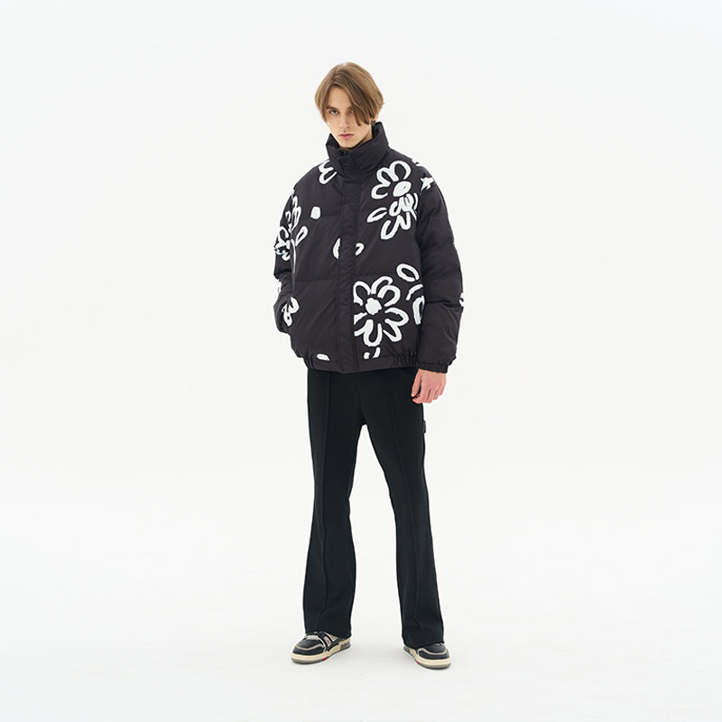 Watercolor Flowers Stand Up Collar Down Jacket