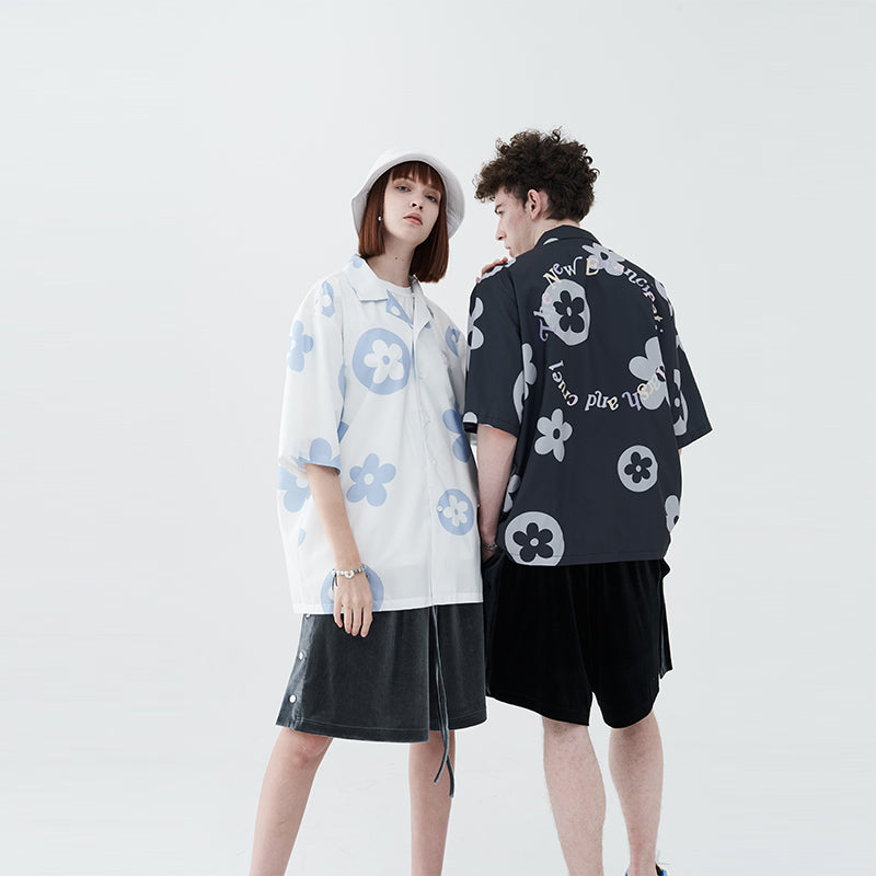 Flowers Full Print Logo Cuban Shirt