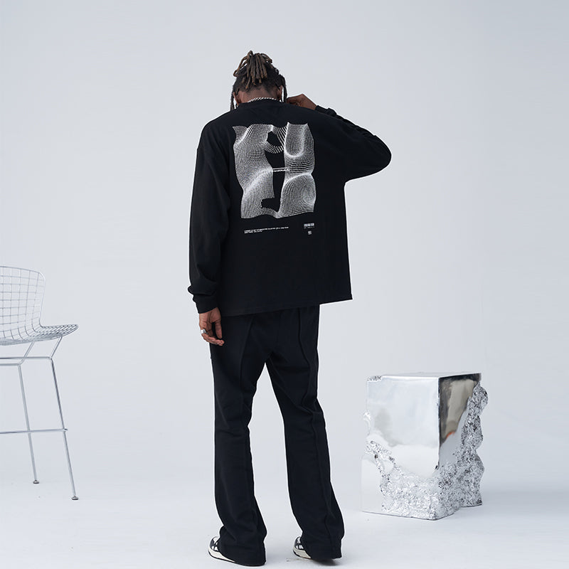 3D Grid Print Long Sleeved Tee