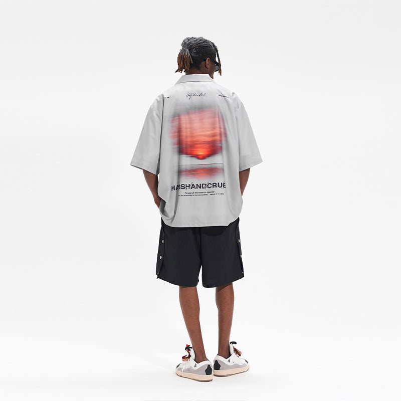 Handpainted logo Sunset Printed Cuban Shirt