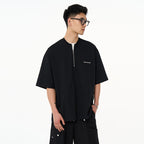 Irregular Round Neck Zipper Tee