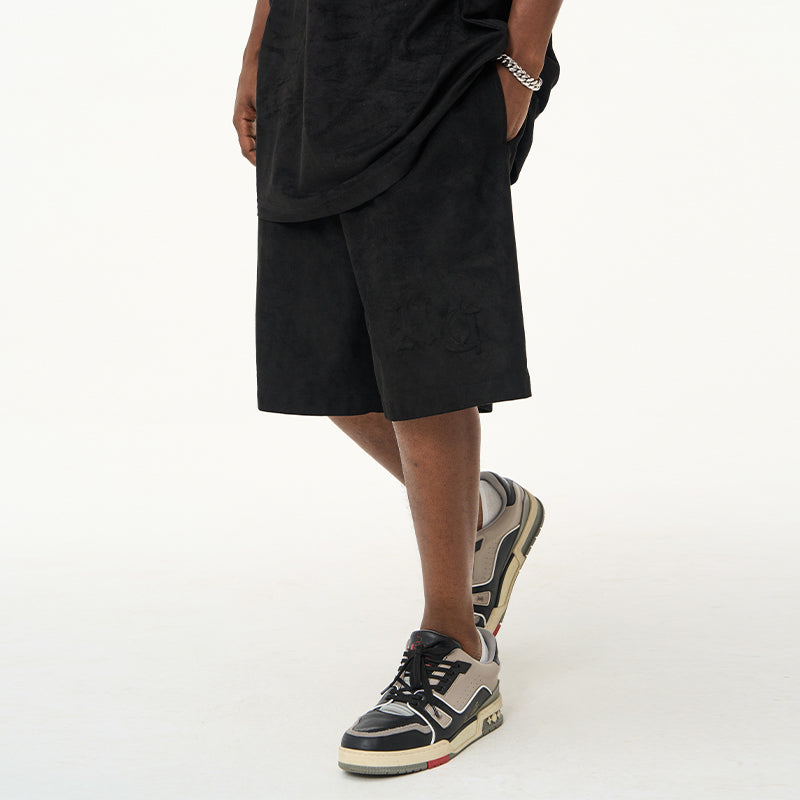 Embossed Gothic Logo Suede Shorts