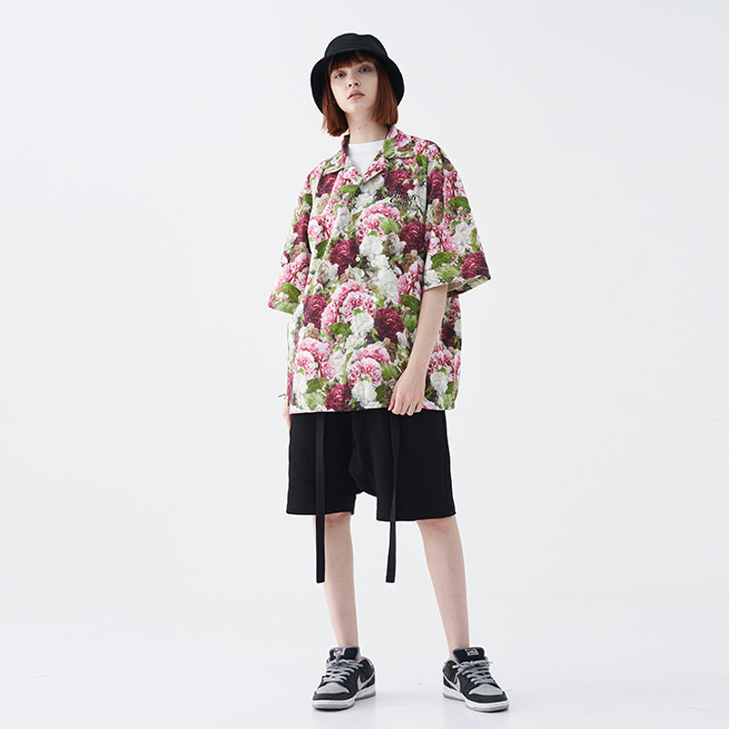 Retro Oil Painting Floral Full Print Cuban Shirt