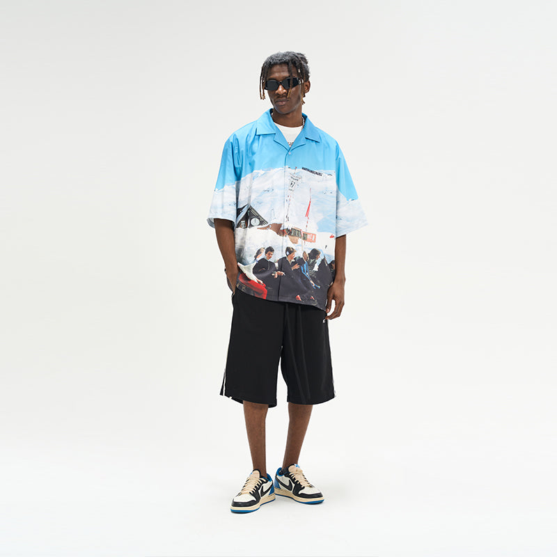 Retro Skiers Full Print Cuban Shirt