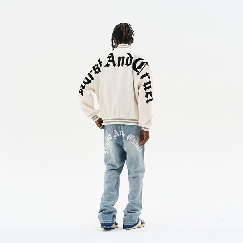 Gothic Logo Embroidered Sherpa Varsity Jacket