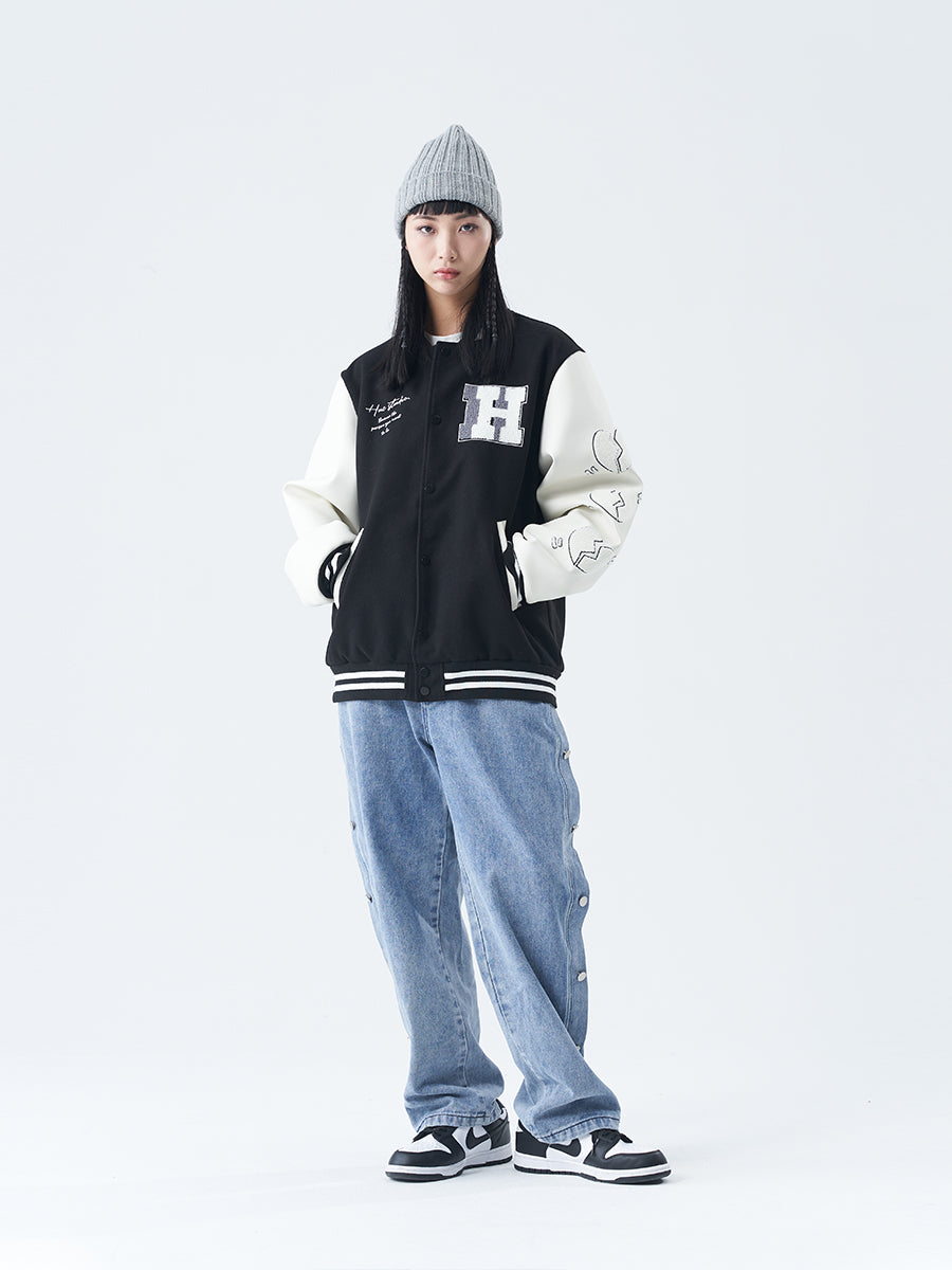 Embroidered Broken Hearts Varsity Jacket