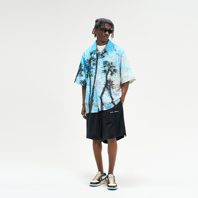 Handpainted Palms Gothic Logo Cuban Shirt