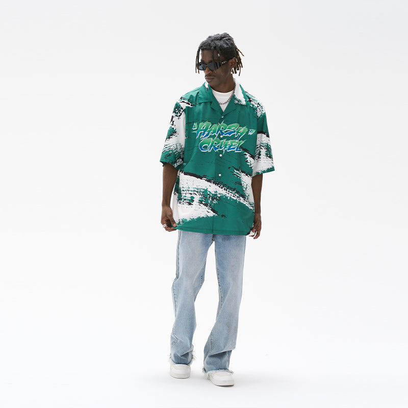 Gradient Logo Brush Printed Cuban Shirt