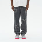 Distressed Embroidered Gothic Logo Denim