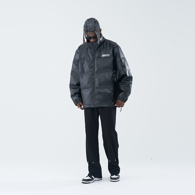 Gothic Logo Leather Down Jacket