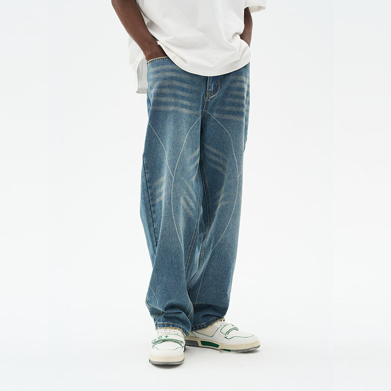 Heavy Washed Striped Loose Denim